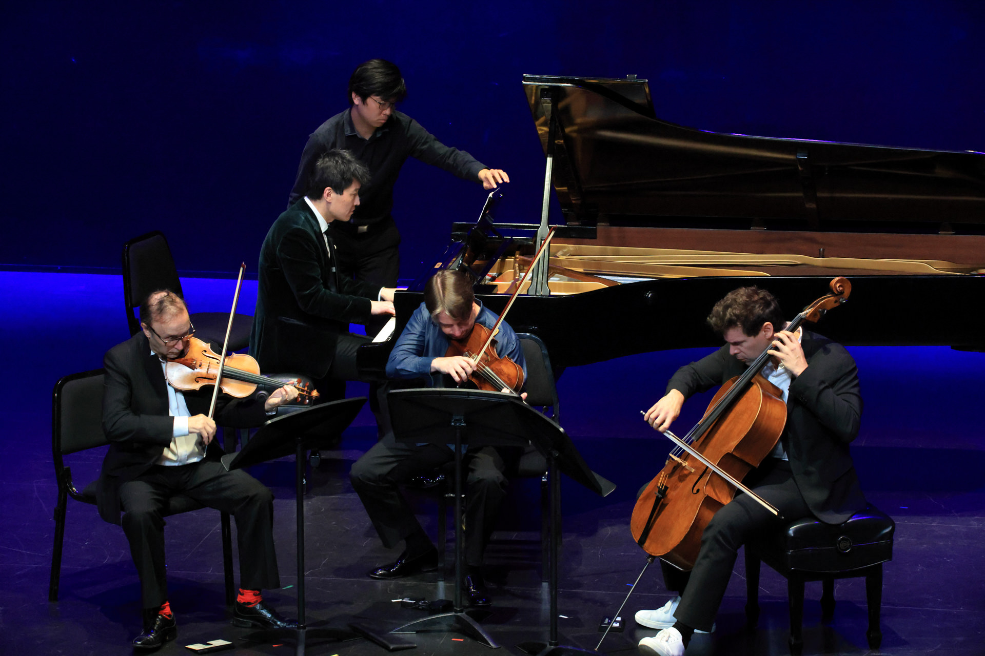 A small AFCM ensemble playing close together, with no conductor