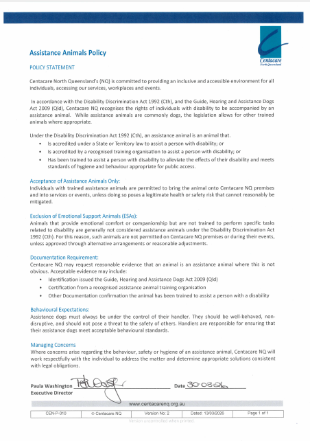 Assisted Animals Policy