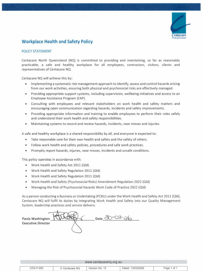Workplace Health and Safety Policy
