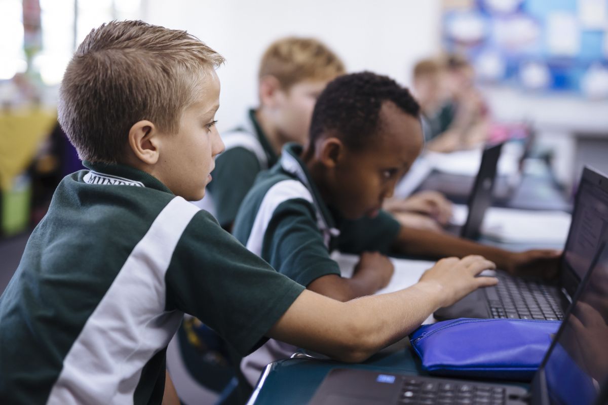 Year 6 students recording