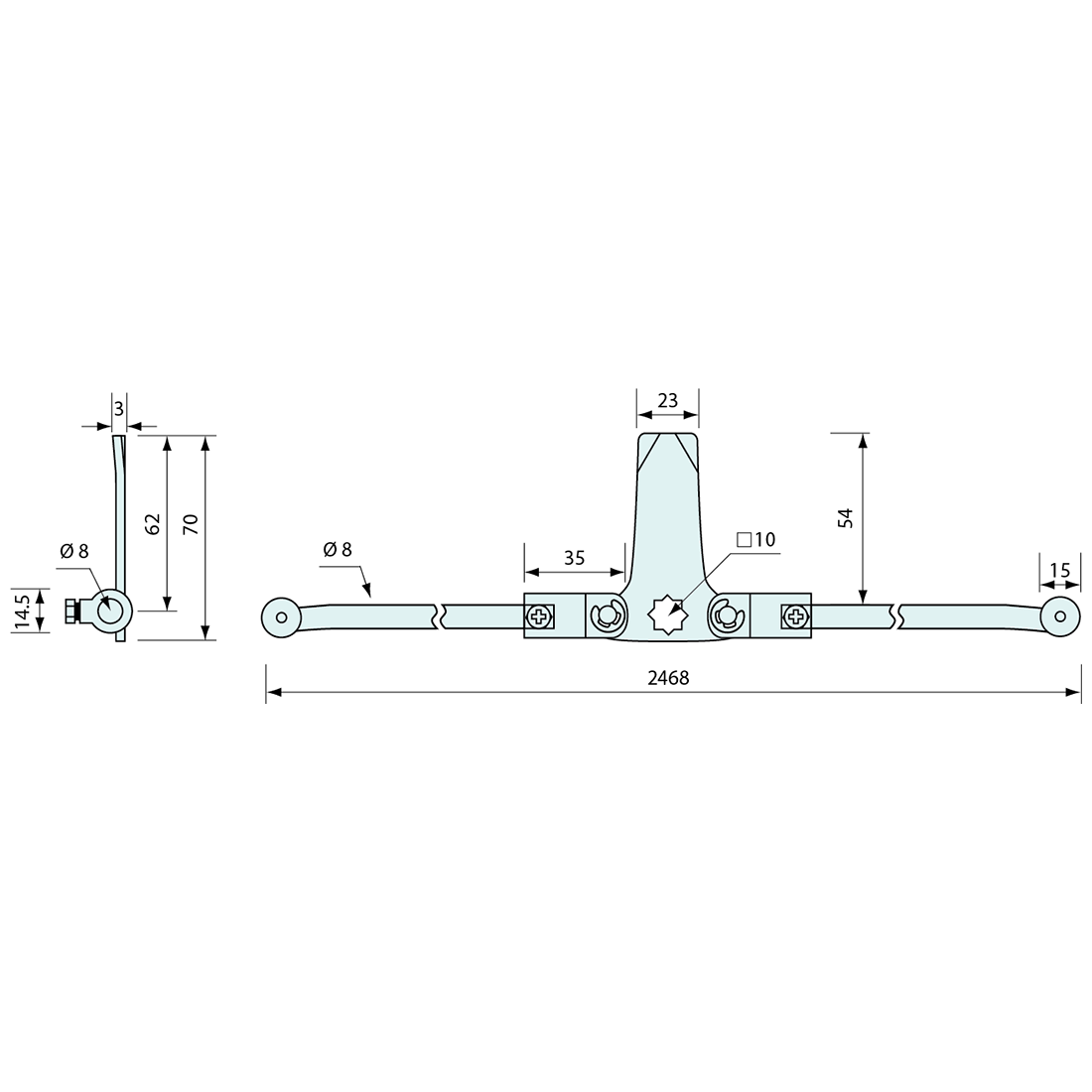 Lift and Turn Roller 3 Way Latch Zinc 2400mm