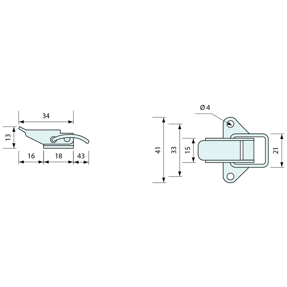 Hold Down Latch Non Padlock Nickel Plated 33.5mm