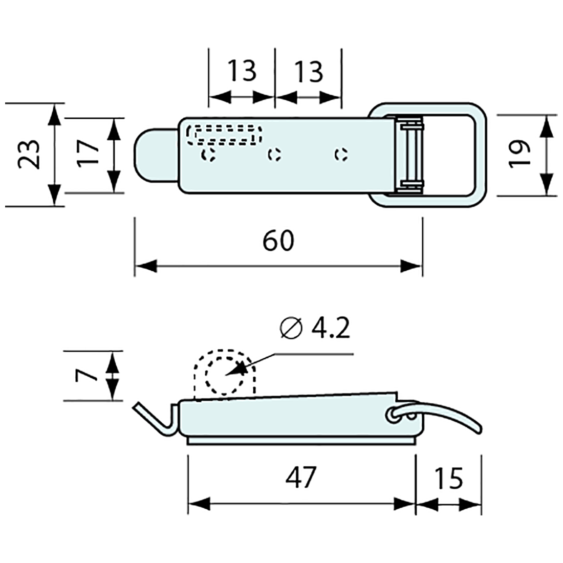 Hold Down Latch Nickel Plated Non Padlockable 60mm