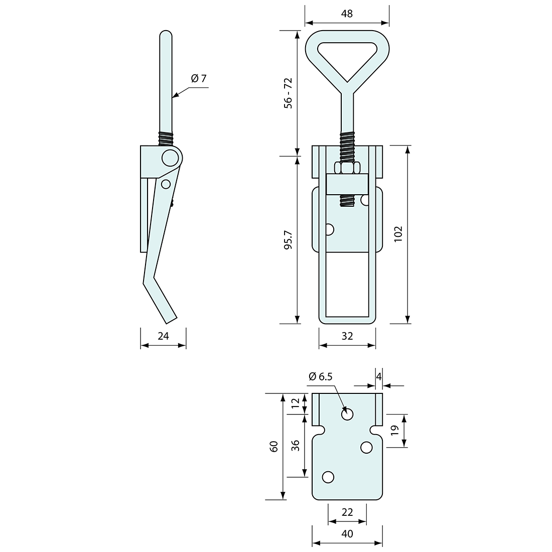 Hold Down Latch Large Non Padlockable Zinc Plated 160mm