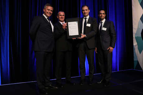 Perth desal plant recognised for infrastructure excellence L r brendan lyon darren chapman david lamy san midha