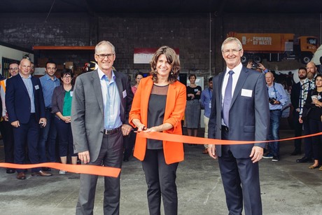 Waste Management workshop converting diesel trucks into EVs Ribboncutting march2018