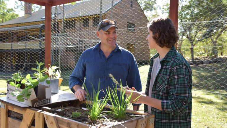 Father and son gardening