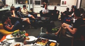 A Student Central group having dinner and bible study