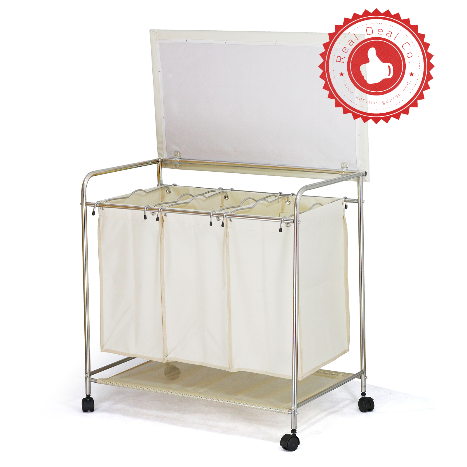 Triple Laundry Hamper with Ironing Board Sort and Iron Clothes Same