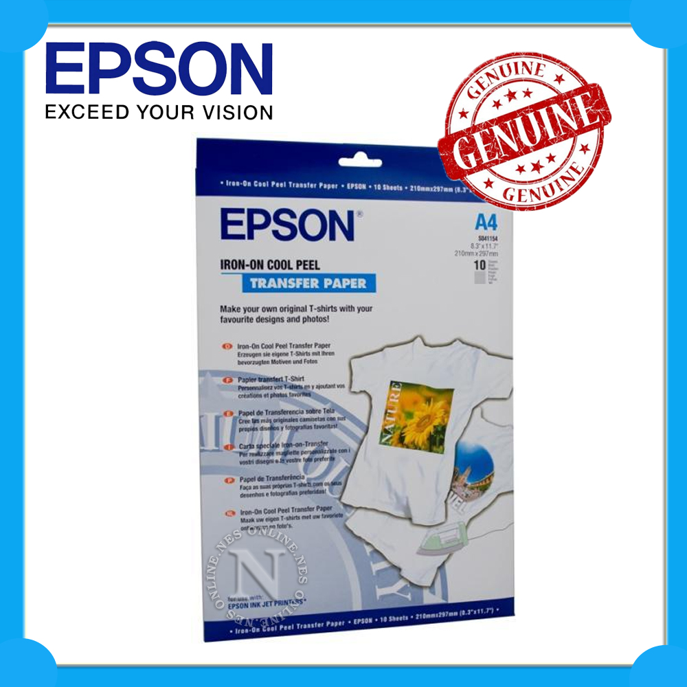 EPSON A4 IRON ON Cool Peel Transfer Paper 10x Sheets 124GSM P N