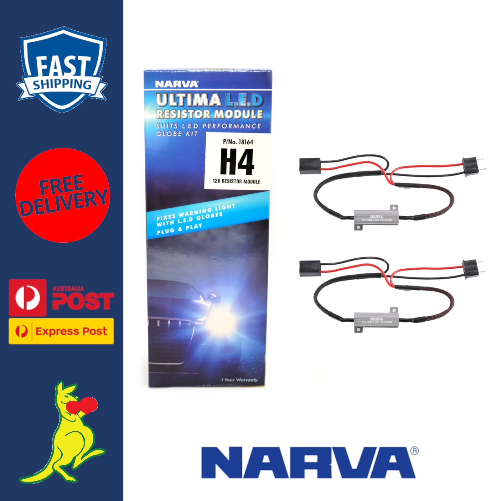 Narva H4 LED Resistor Module Kit – 12V Decoder Canceller For H4 LED Bulbs #18164