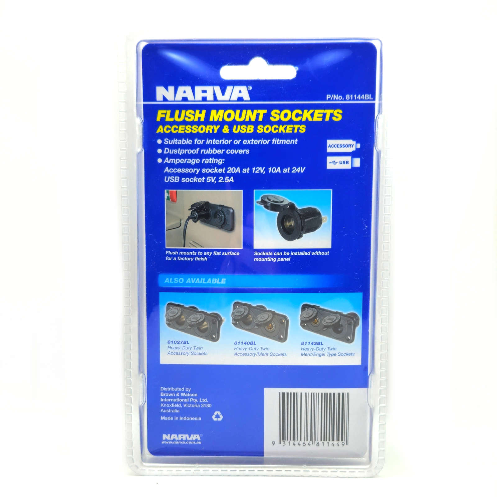Narva Accessory Socket & Twin USB Sockets Flush Mount 12V / 24V Dual USB  Sockets 9314464811449| eBay
