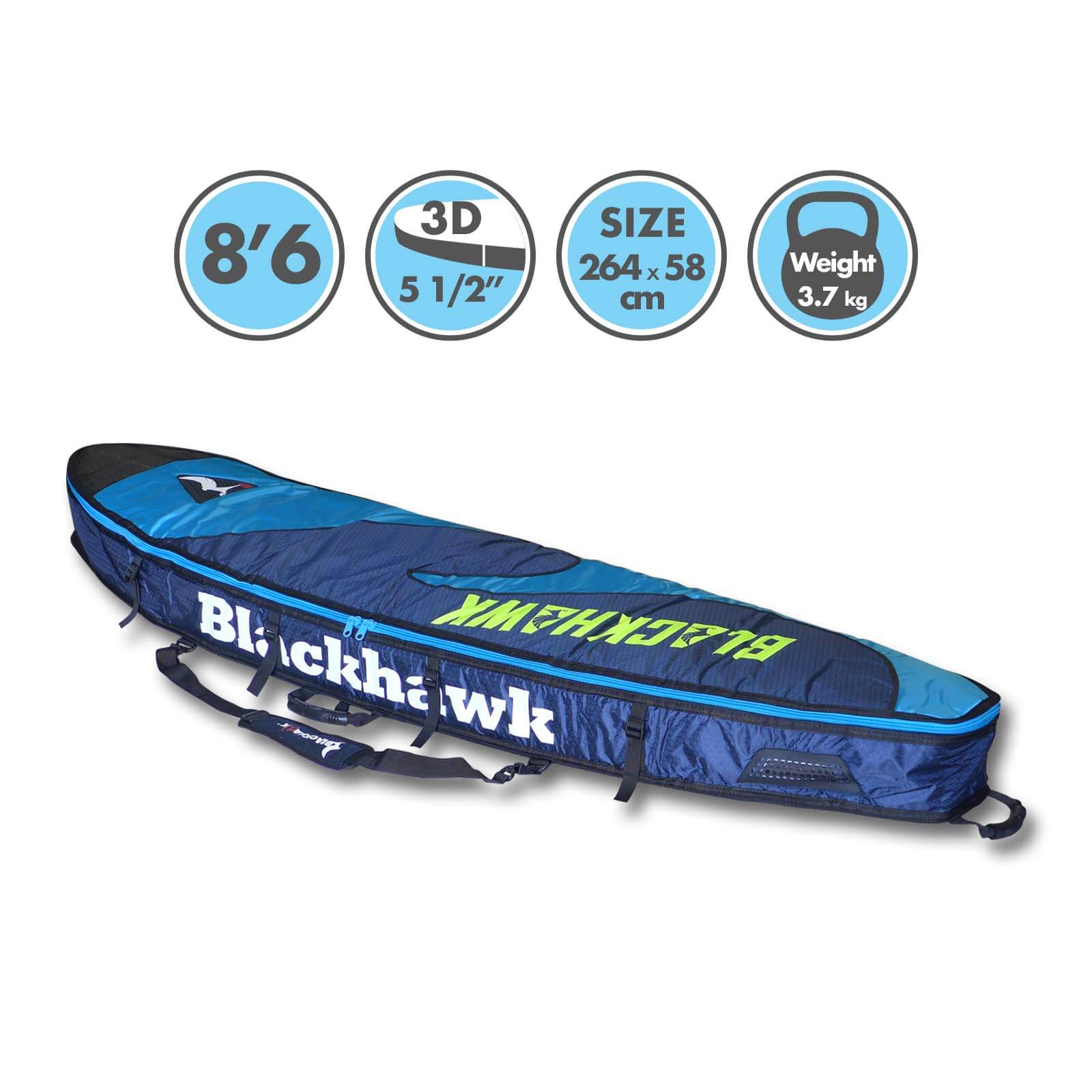 BLACKHAWK SURFBOARD DOUBLE TWIN 3DFIT CARRY TRAVEL SURF BAG 6'6 7'6 8