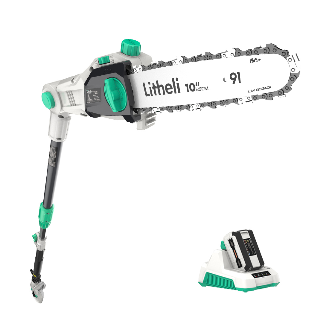 LITHELI 40v Cordless 10" Telescopic Pole Chainsaw Tree Cutter Pruner