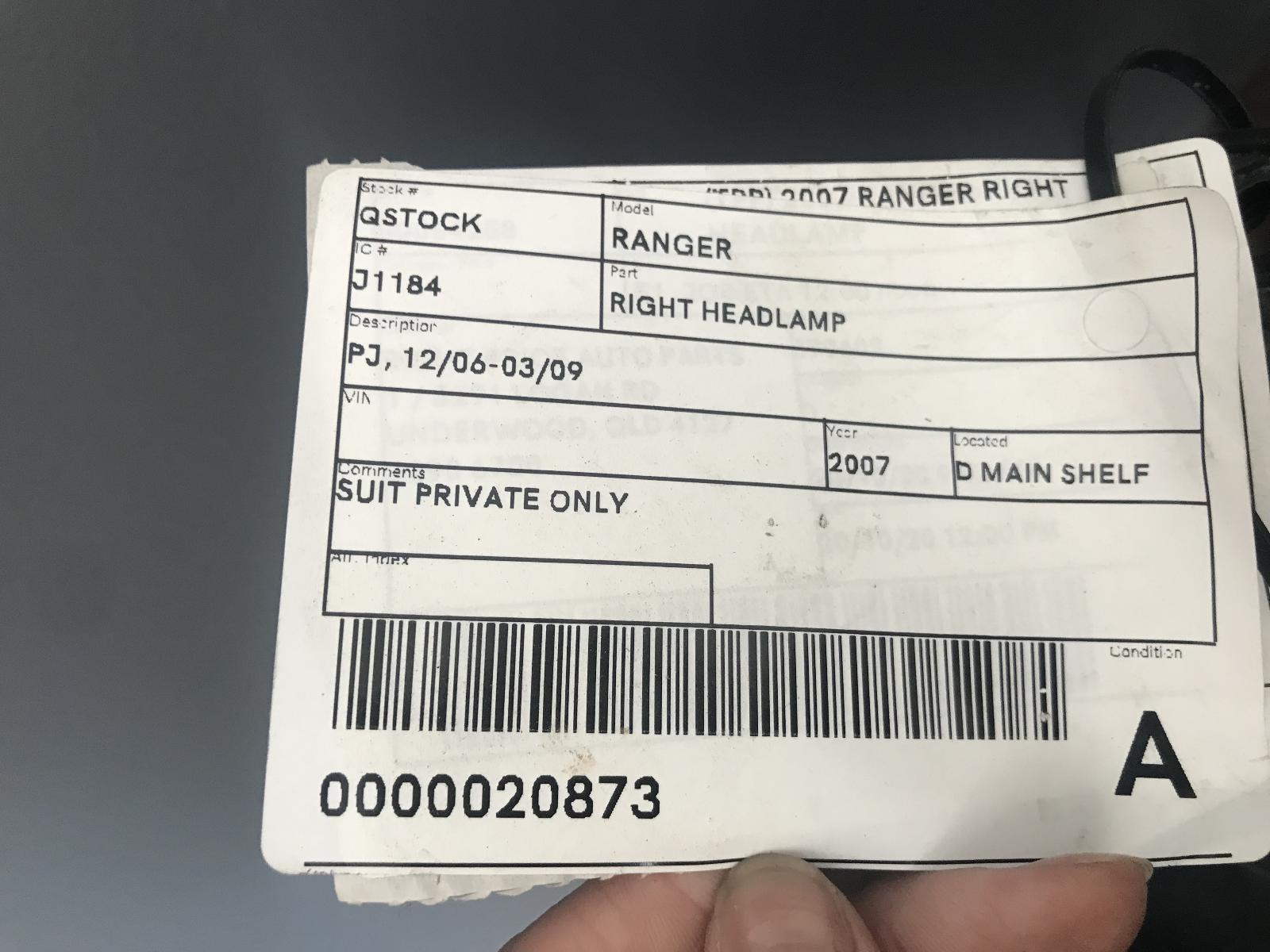 View Auto part Right Headlamp Ford Ranger 2007