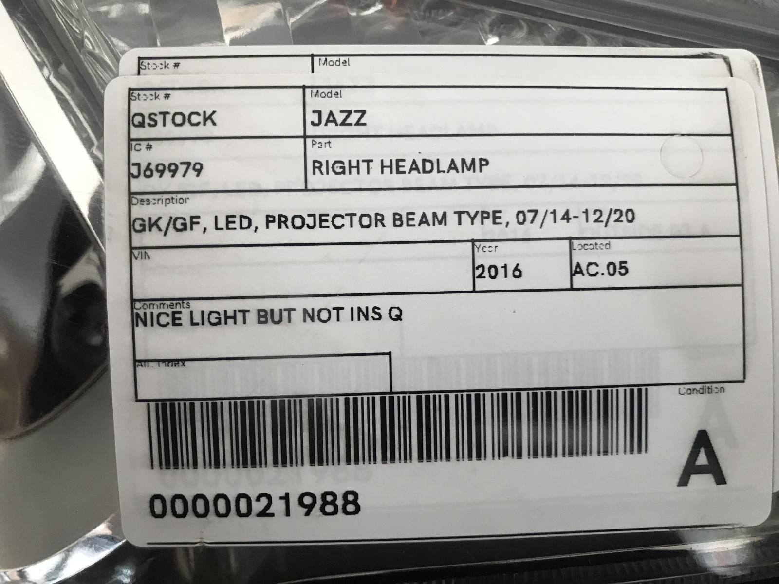 View Auto part Right Headlamp Honda Jazz 2016