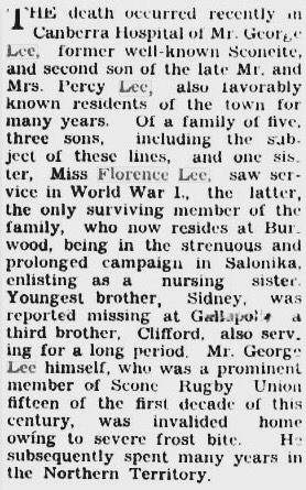 George Lee Death Notice - 16th Dec 1949 - Scone Advocate 