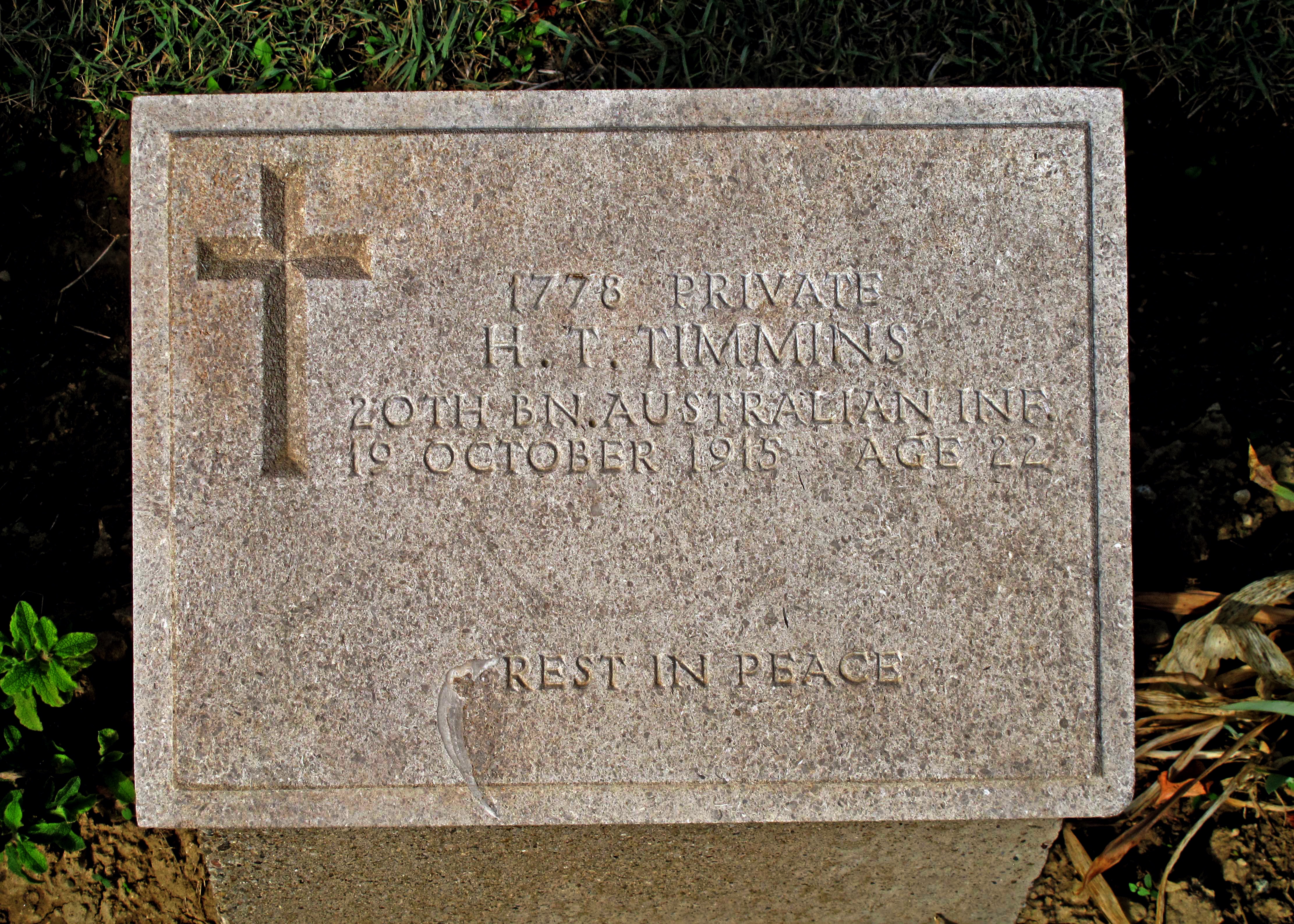 Headstone Shrapnel Valley - HT Timmins 1894_1915