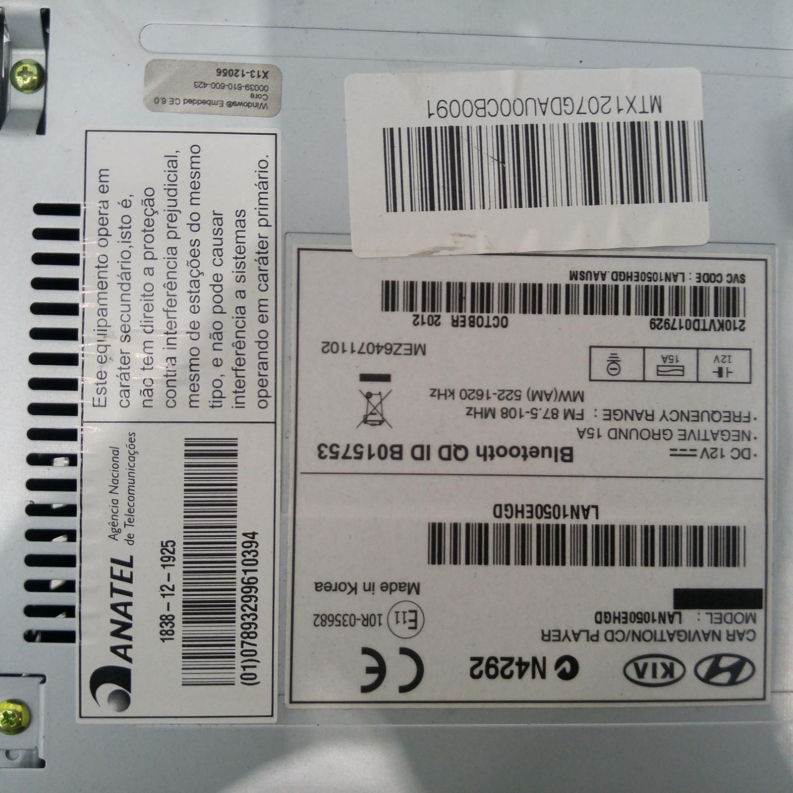 I30 Stereo/head Unit 2012-2017 7in touch screen,w/ sat nav,gd,03/12-02/17 00008255 #179576