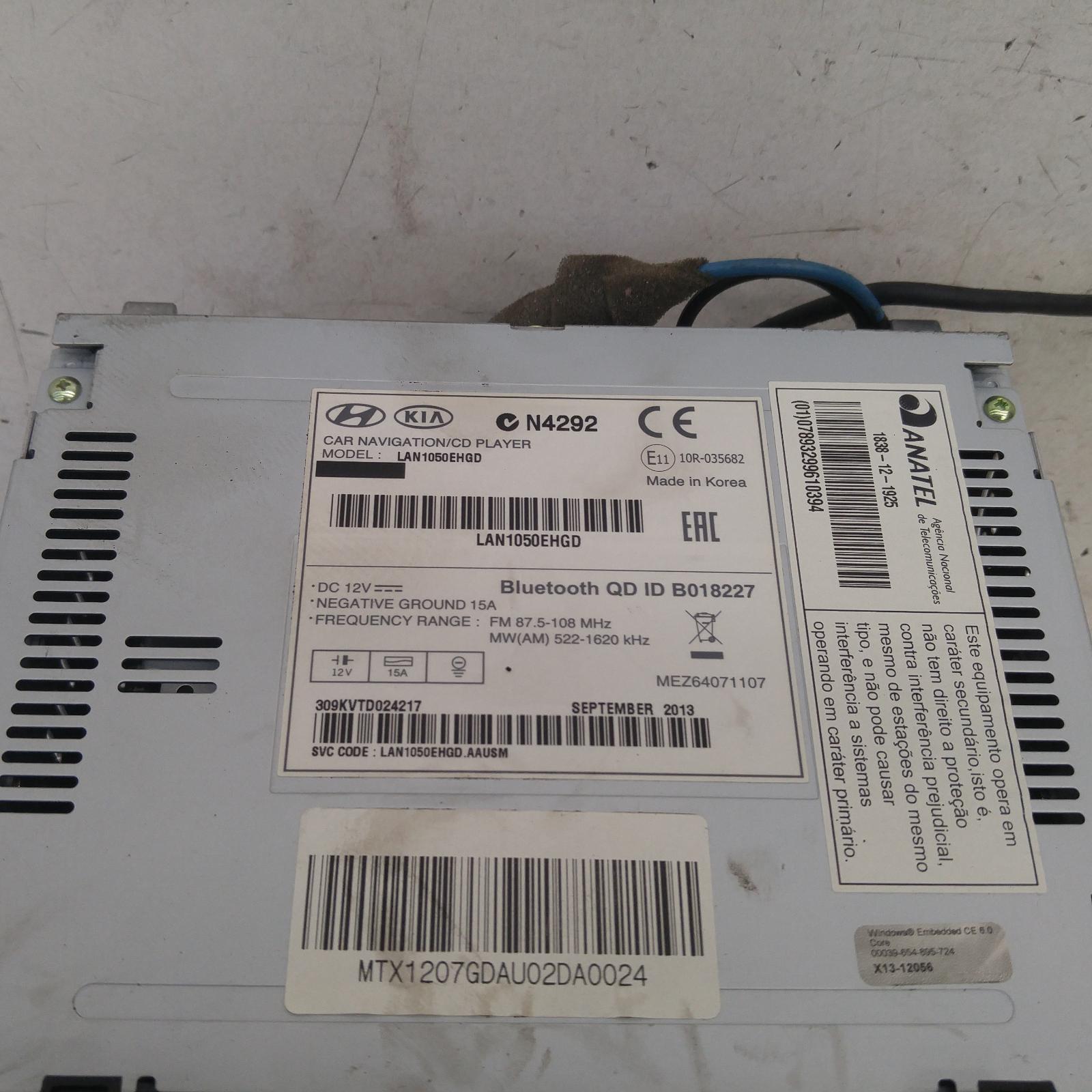 I30 Stereo/head Unit 2012-2017 7in touch screen,w/ sat nav,gd,03/12-02/17 00009631 #223437