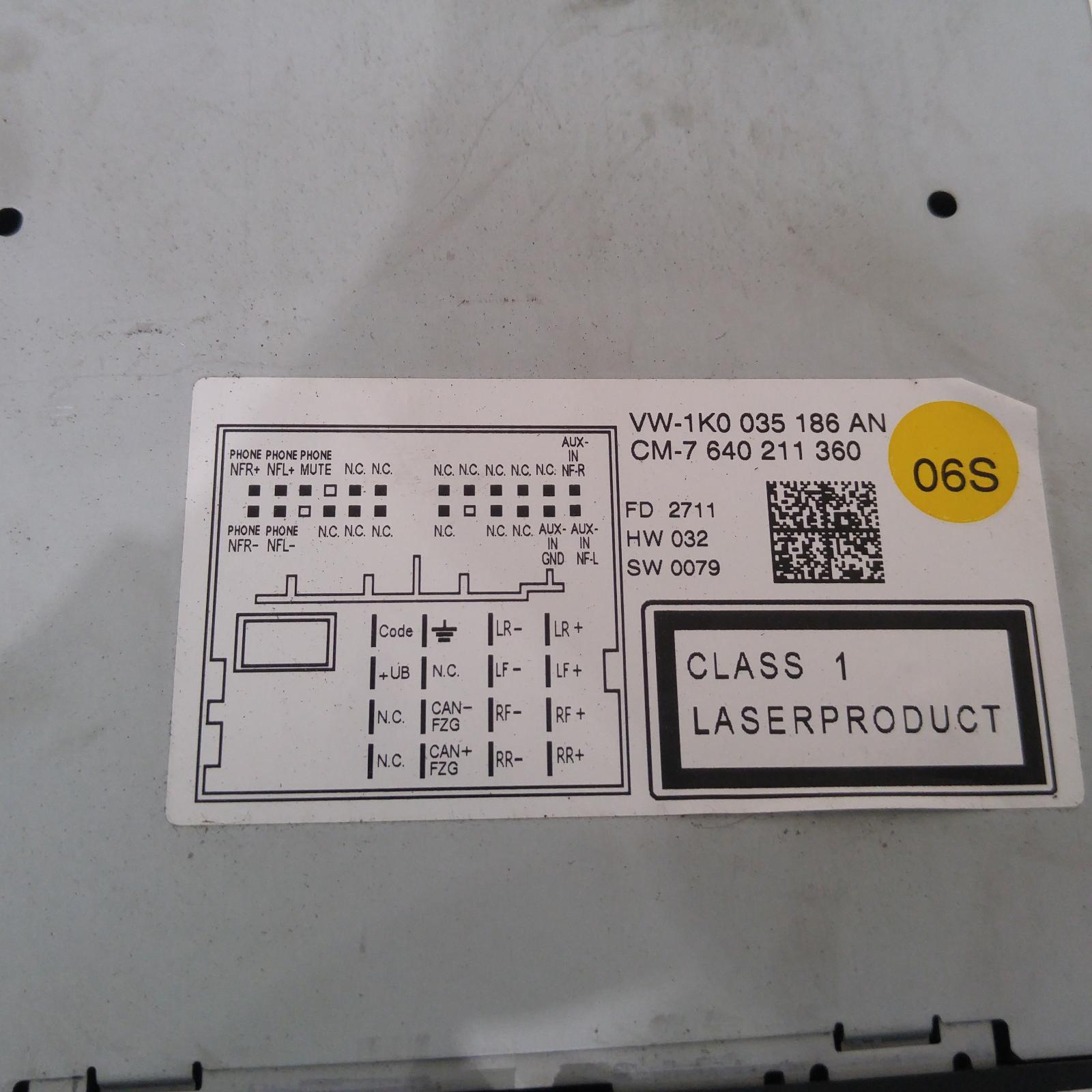 Golf Stereo/head Unit 2008-2016 single disc cd player (rcd310),gen 6,12/08-01/16 00011537 #262344