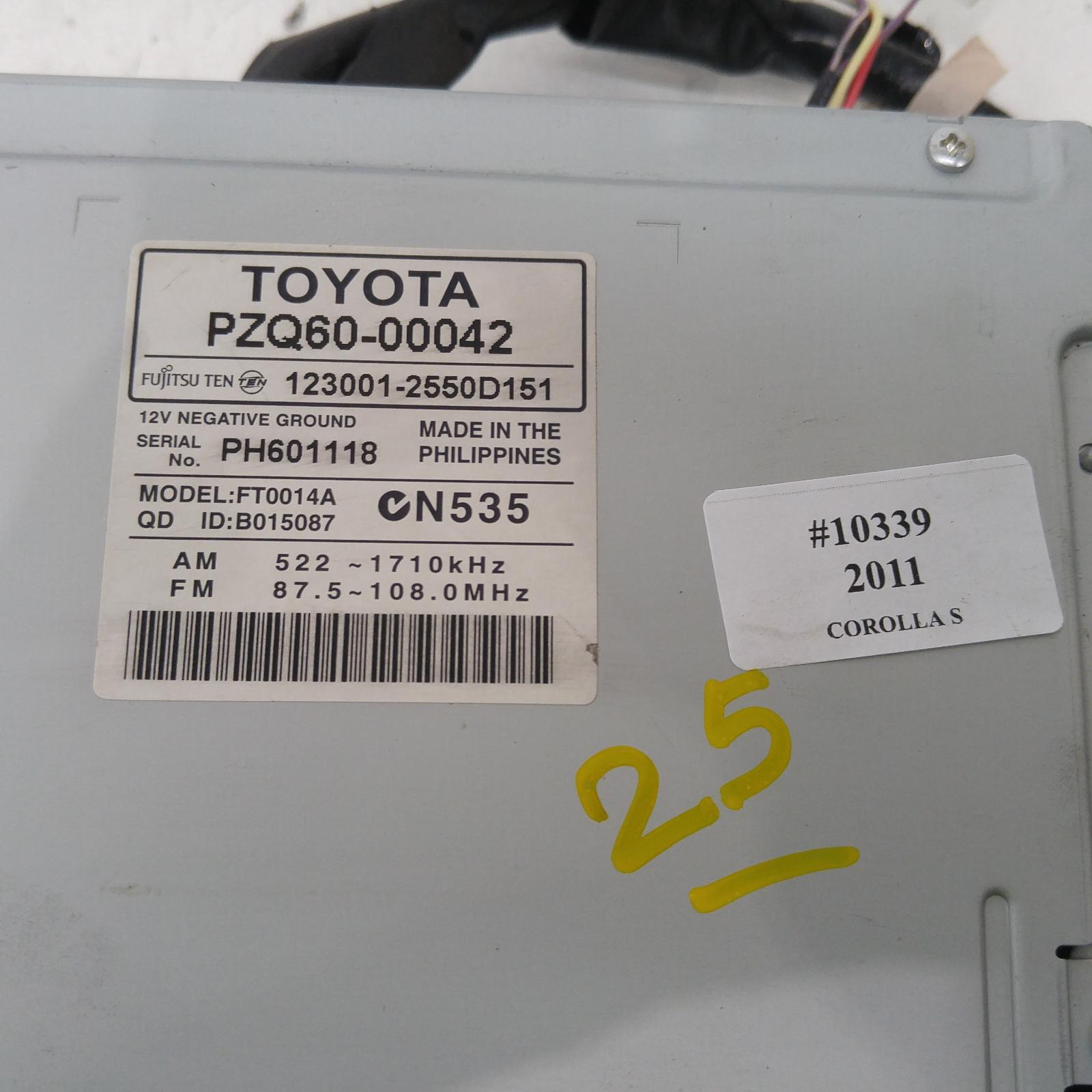 Corolla Stereo/head Unit 2007-2013 radio/cd player,zre152/153r,chrome button,03/07-10/13 00010339 #273262