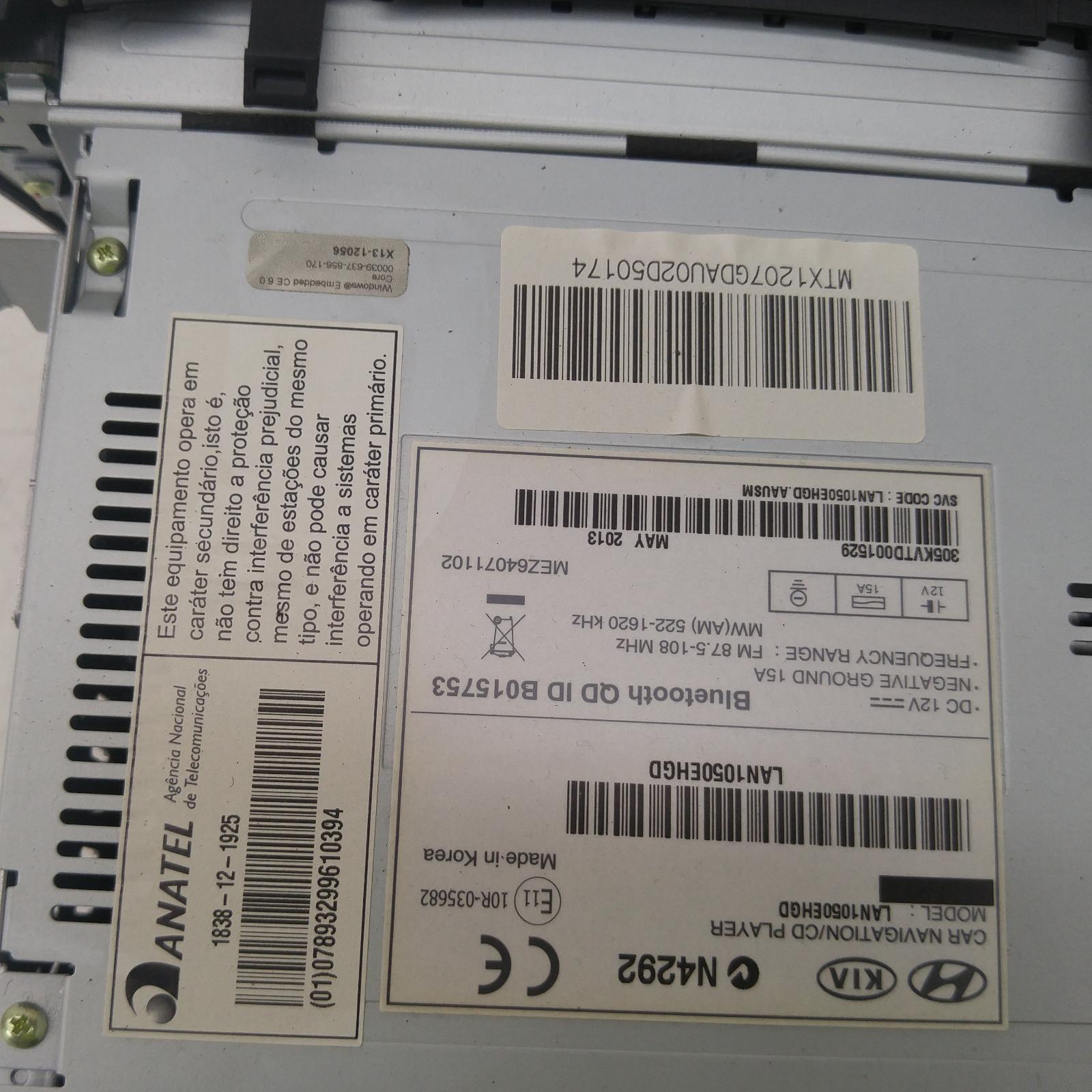 I30 Stereo/head Unit 2012-2017 7in touch screen,w/ sat nav,gd,03/12-02/17 00012105 #275999