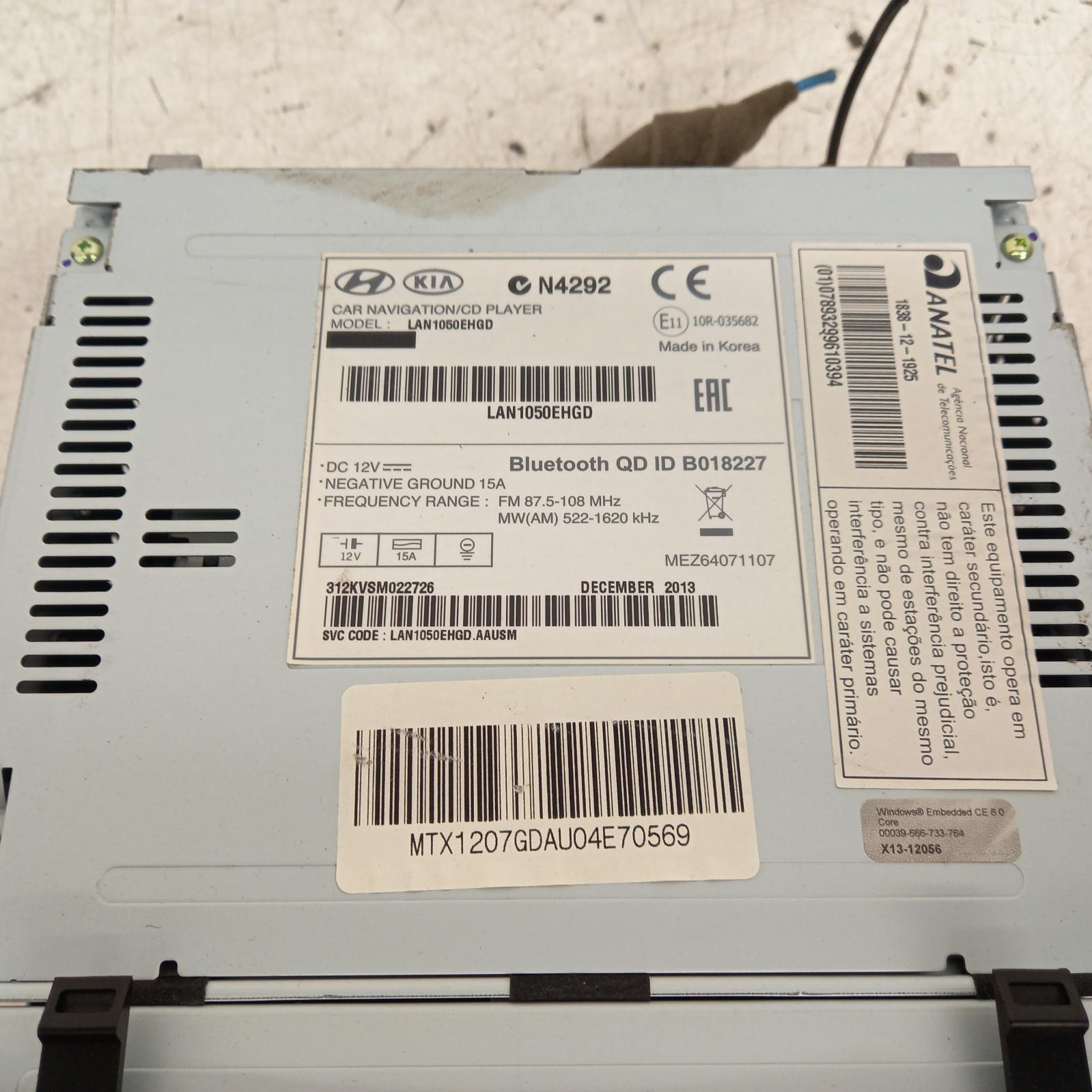 I30 Stereo/head Unit 2012-2017 7 in touchscreen,w/ sat nav,phone controls,mp3,bluetooth,gd,03/12-02/17 00017694 #463452