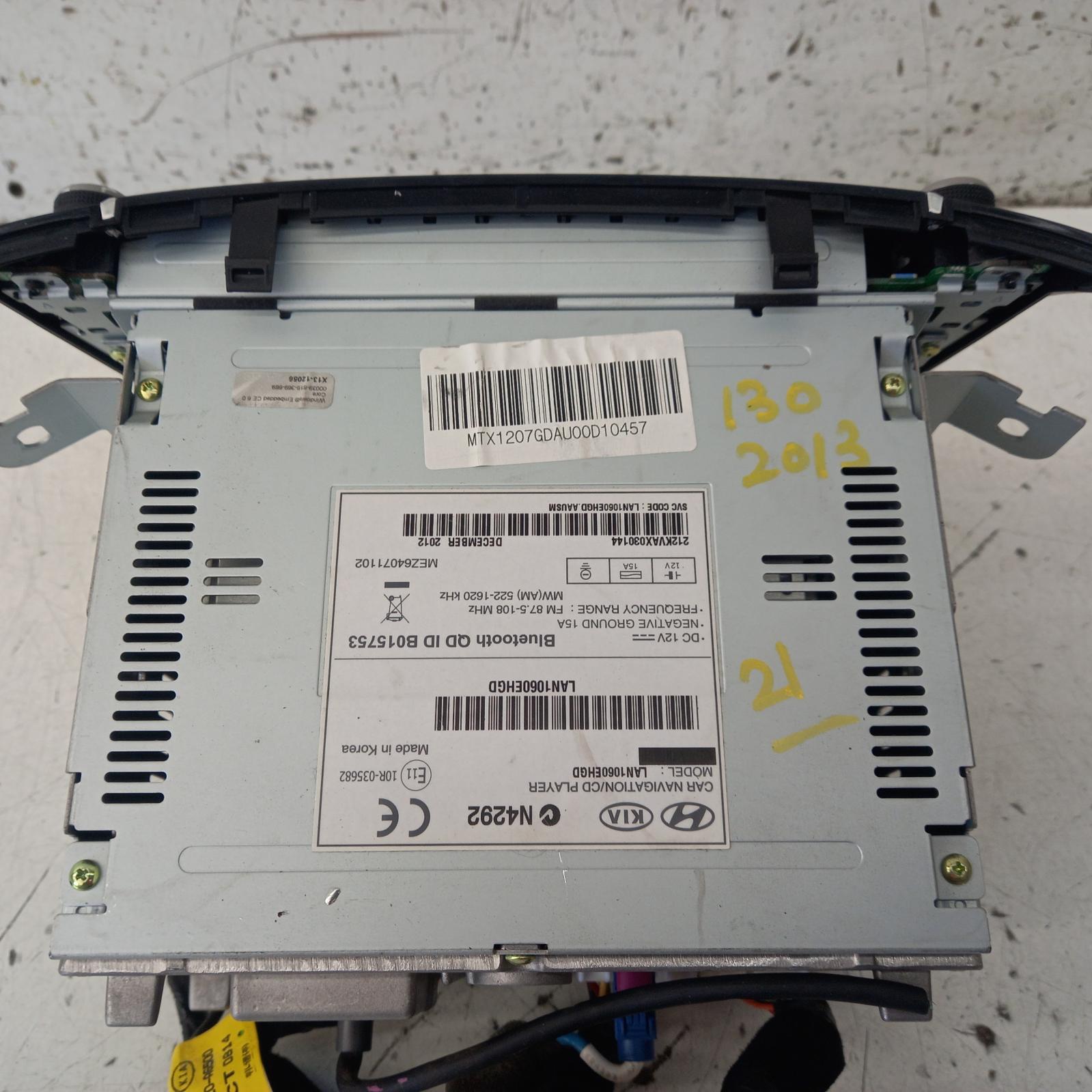 I30 Stereo/head Unit 2012-2017 7 in touchscreen,w/ sat nav,phone controls,mp3,bluetooth,gd,03/12-02/17 partwh #459341