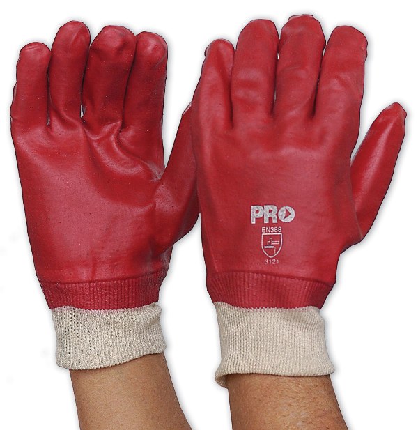 Red PVC Glove 27cm Knit Wrist PVC Gloves Safety Zone Australia
