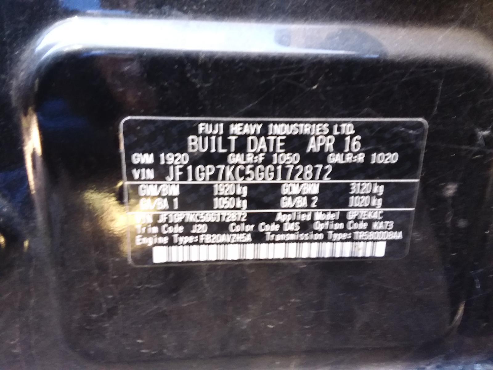 Right Guard Impreza Subaru 2016