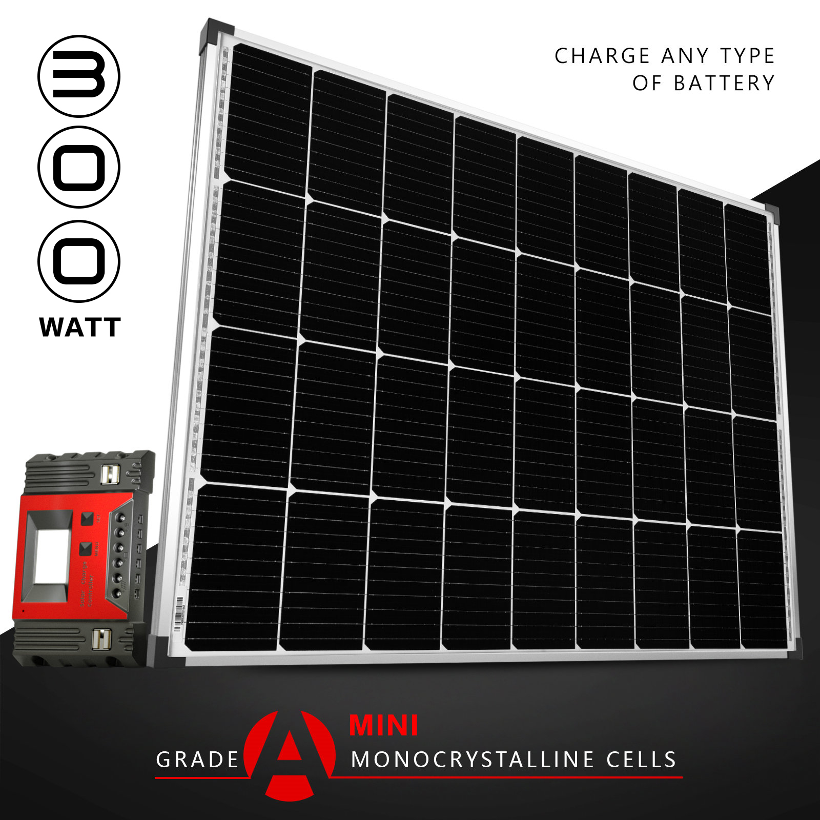 300W 18V Solar Panel Kit Mono Fixed Regulator Charge Controller LCD 2USB RV - Picture 24 of 71