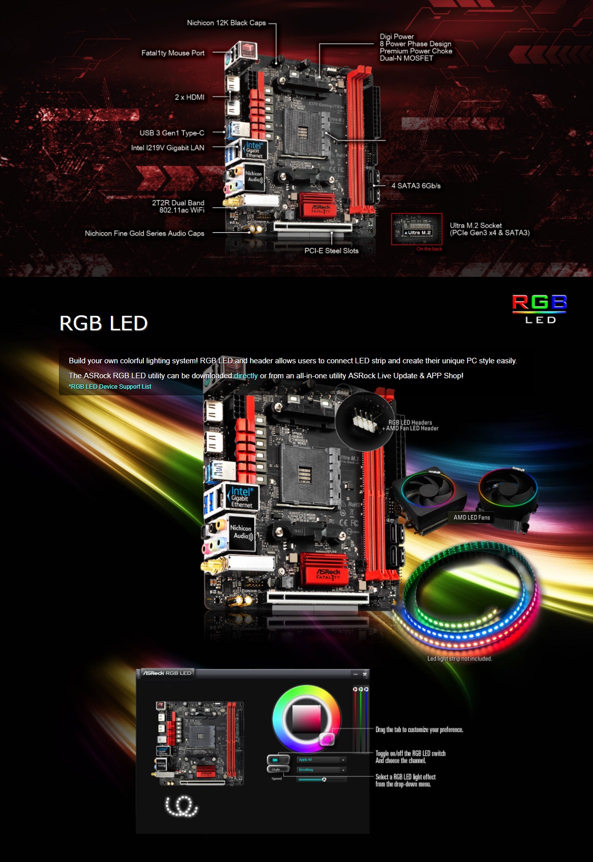Asrock Fatal1ty X370-GAMING-ITX/AC AMD AM4 Mother X370-GAMING-ITXAC ...