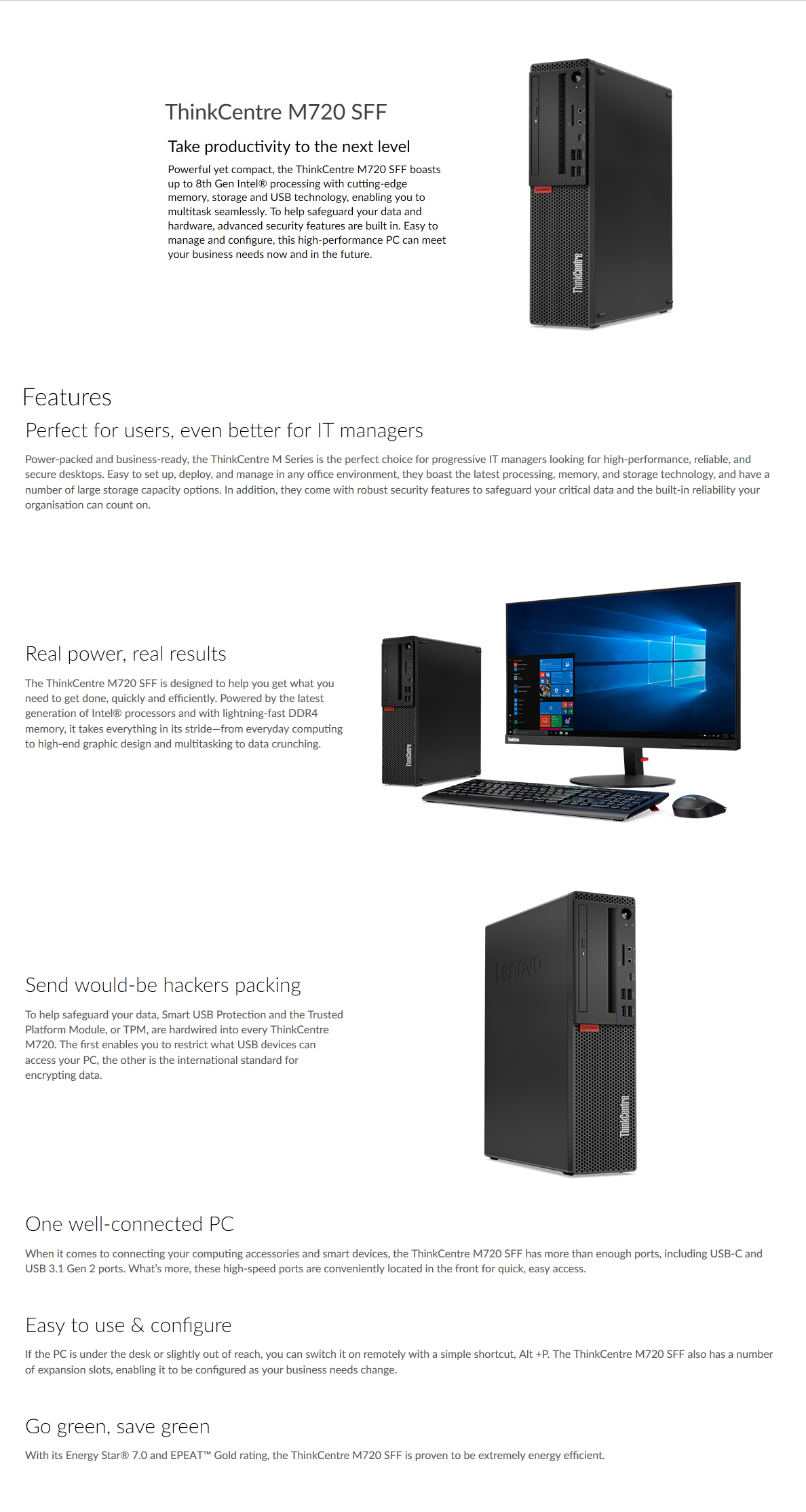 Lenovo ThinkCentre M720 SFF i7 8700 8GB 256GB SSD M.2 PCIE W10P Desktop ...