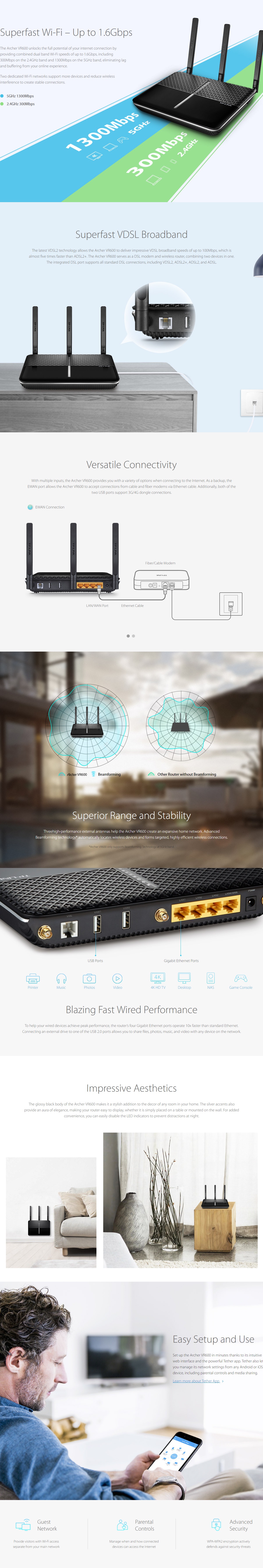 TP-Link Archer VR600 AC1600 Wireless Gigabit VDSL/ ARCHERVR600Ver2 ...