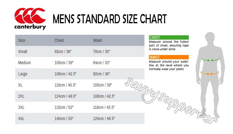 Sizing chart for NSW Blues 2020 Mens State of Origin Captains Run Drill Top