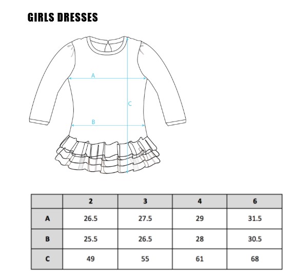 Sizing chart for Geelong Cats 2018 AFL Girls Dress