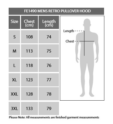 Sizing chart for Melbourne Demons Mens Retro Pullover Hood