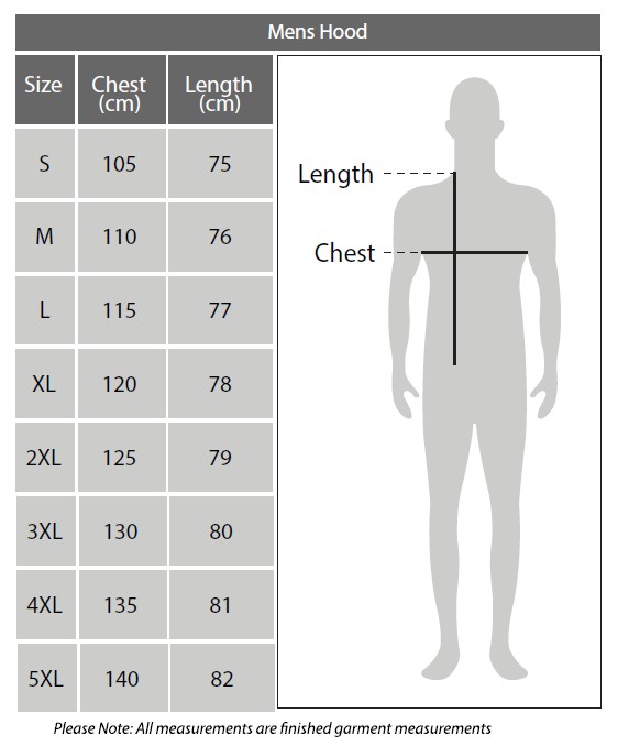 Sizing chart for Geelong Cats 2018 AFL Mens Supporter Hood