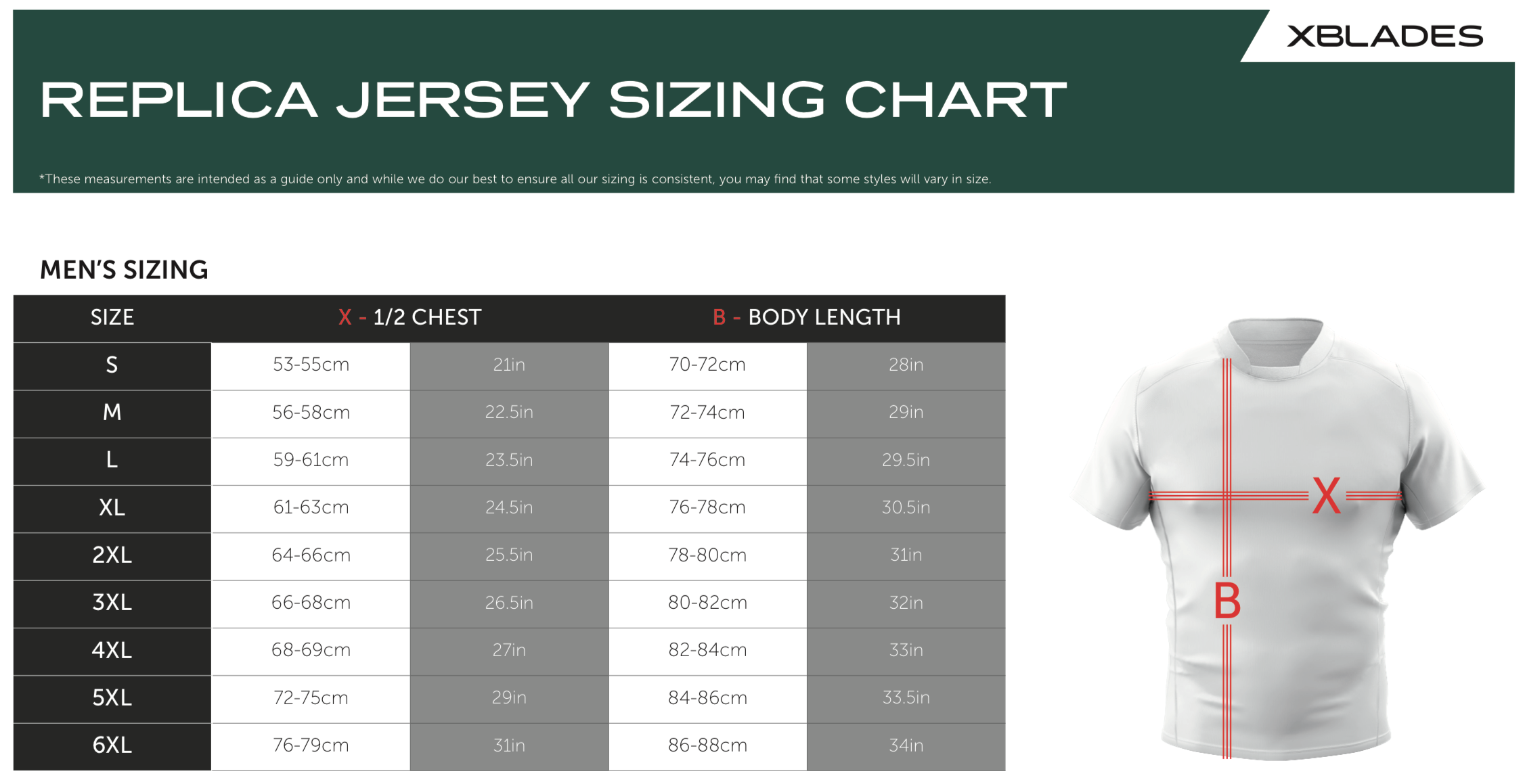 Sizing chart for Cronulla Sharks 2018 NRL Indigenous Jersey