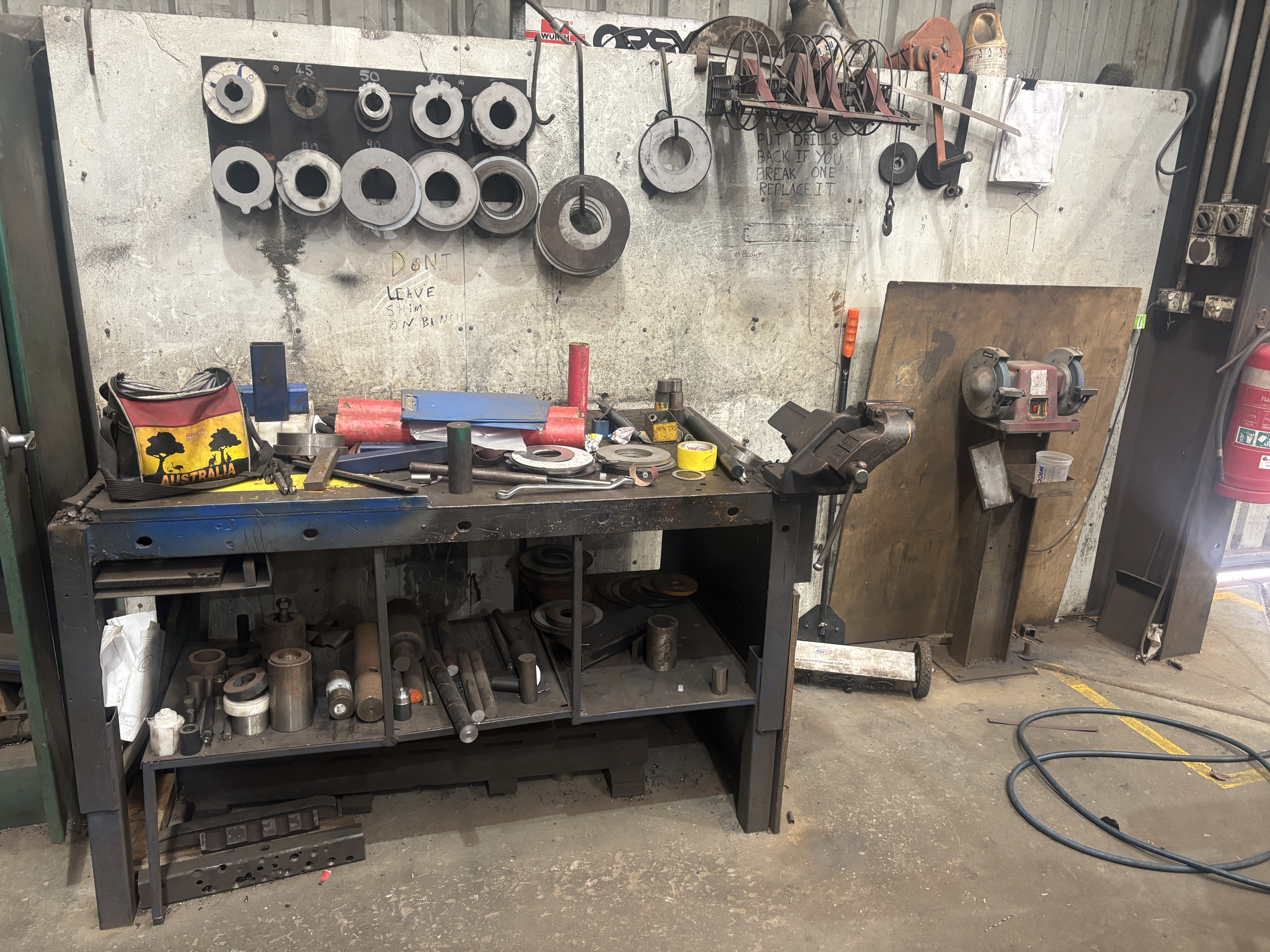 1X Workbench inc Contents & Pedestal Grinder