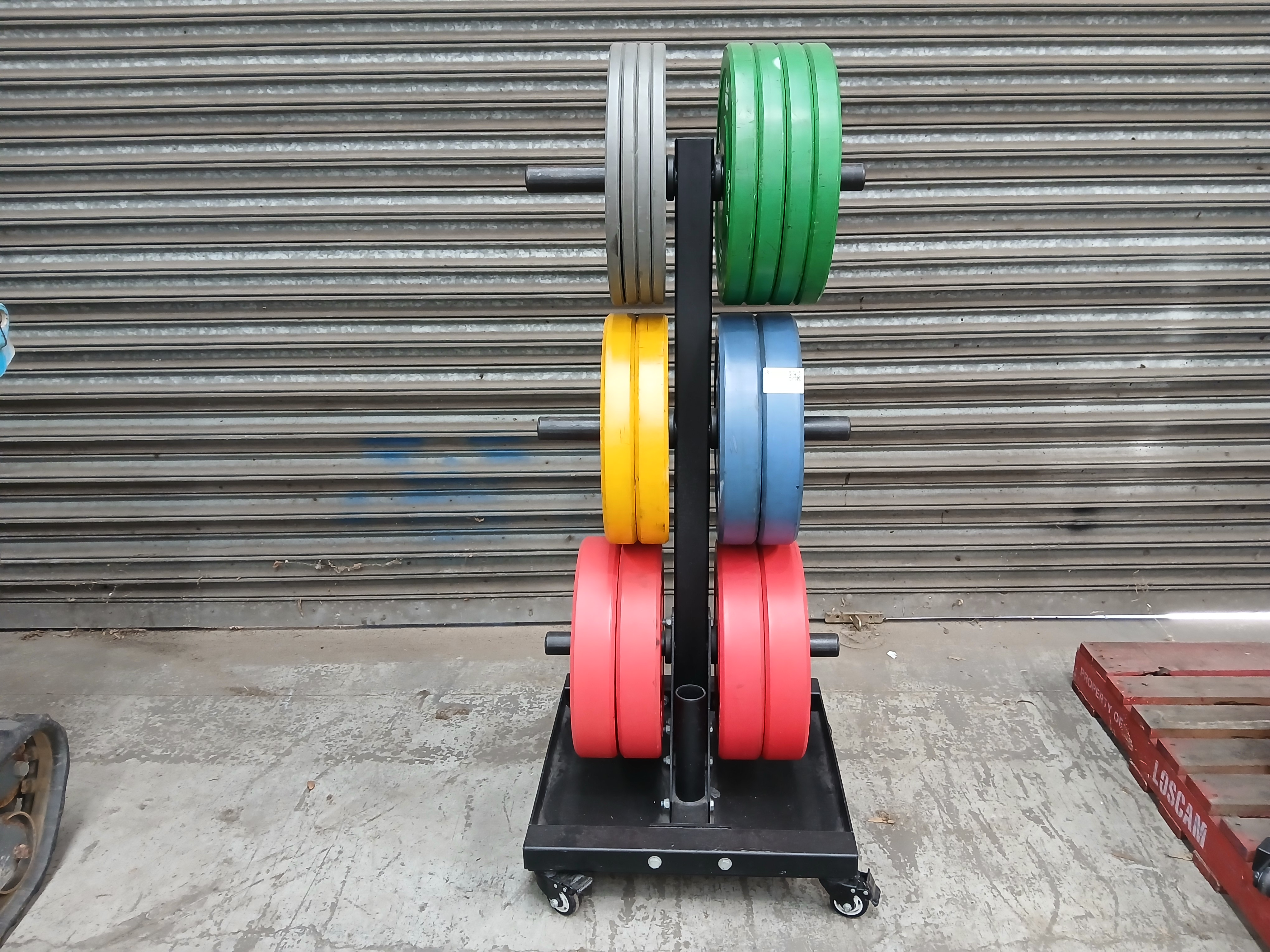 BFT Tree Rack With Assorted Bumper Plates