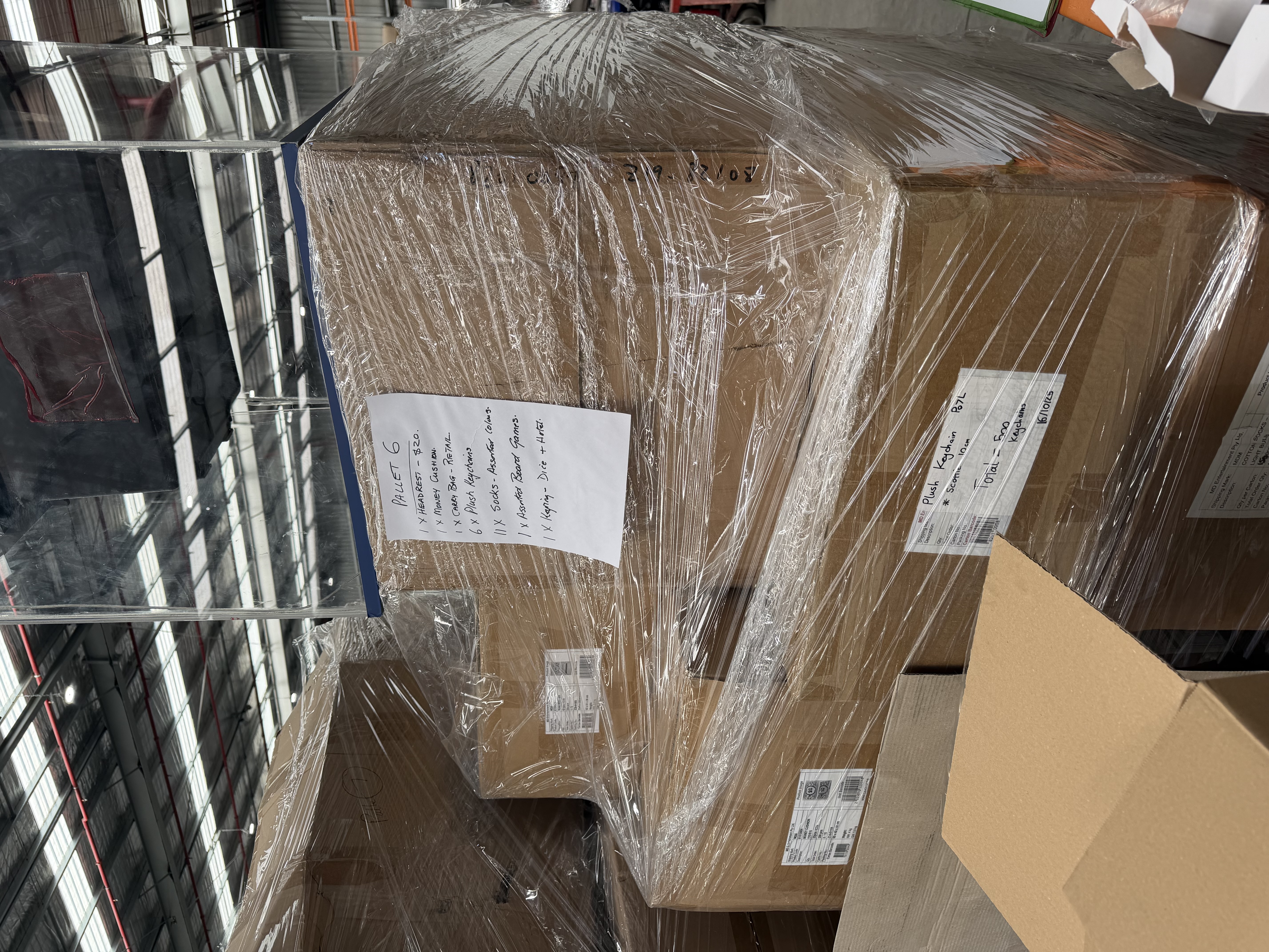 4 · 1x Pallet of Head Rest, Money Cushion, Carry Bag, Socks, Board Games & Key Rings