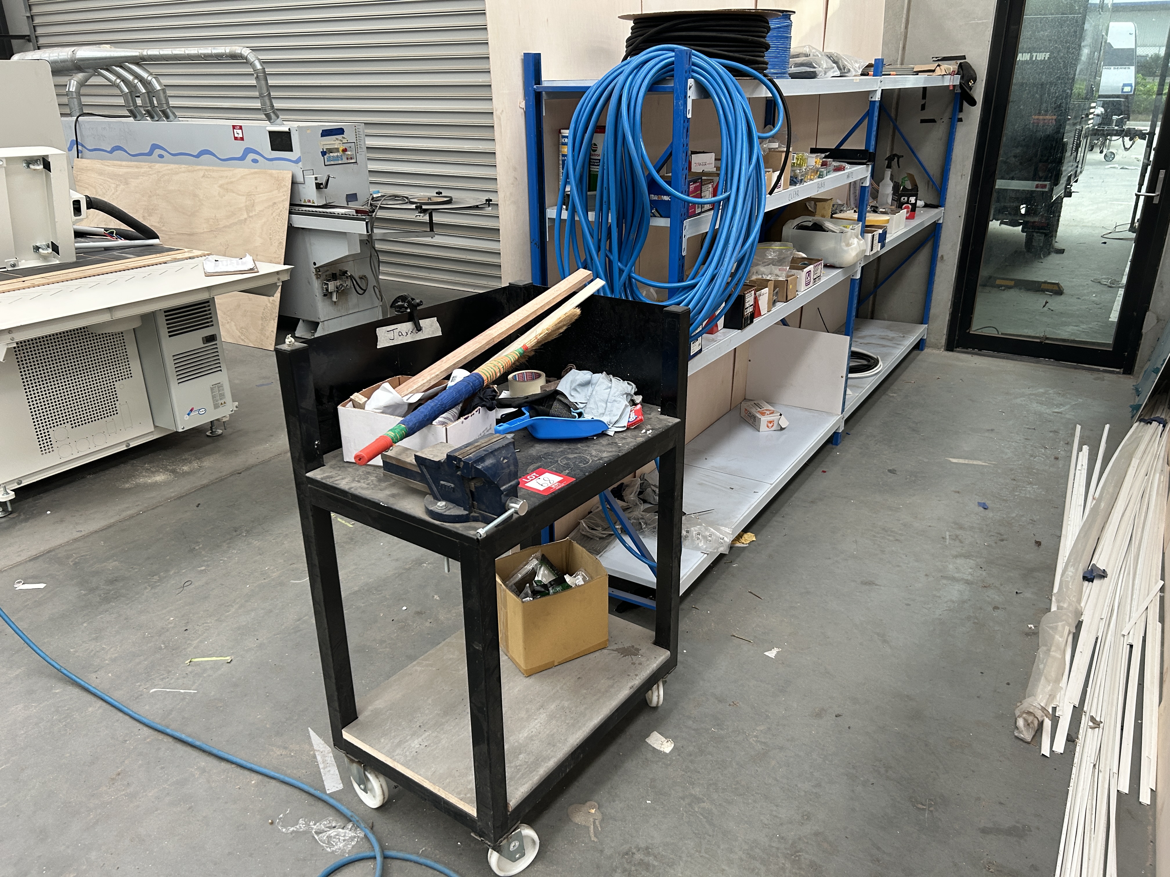 Mobile Trolley & 2x Bays Of Metal Shelving Including Contents