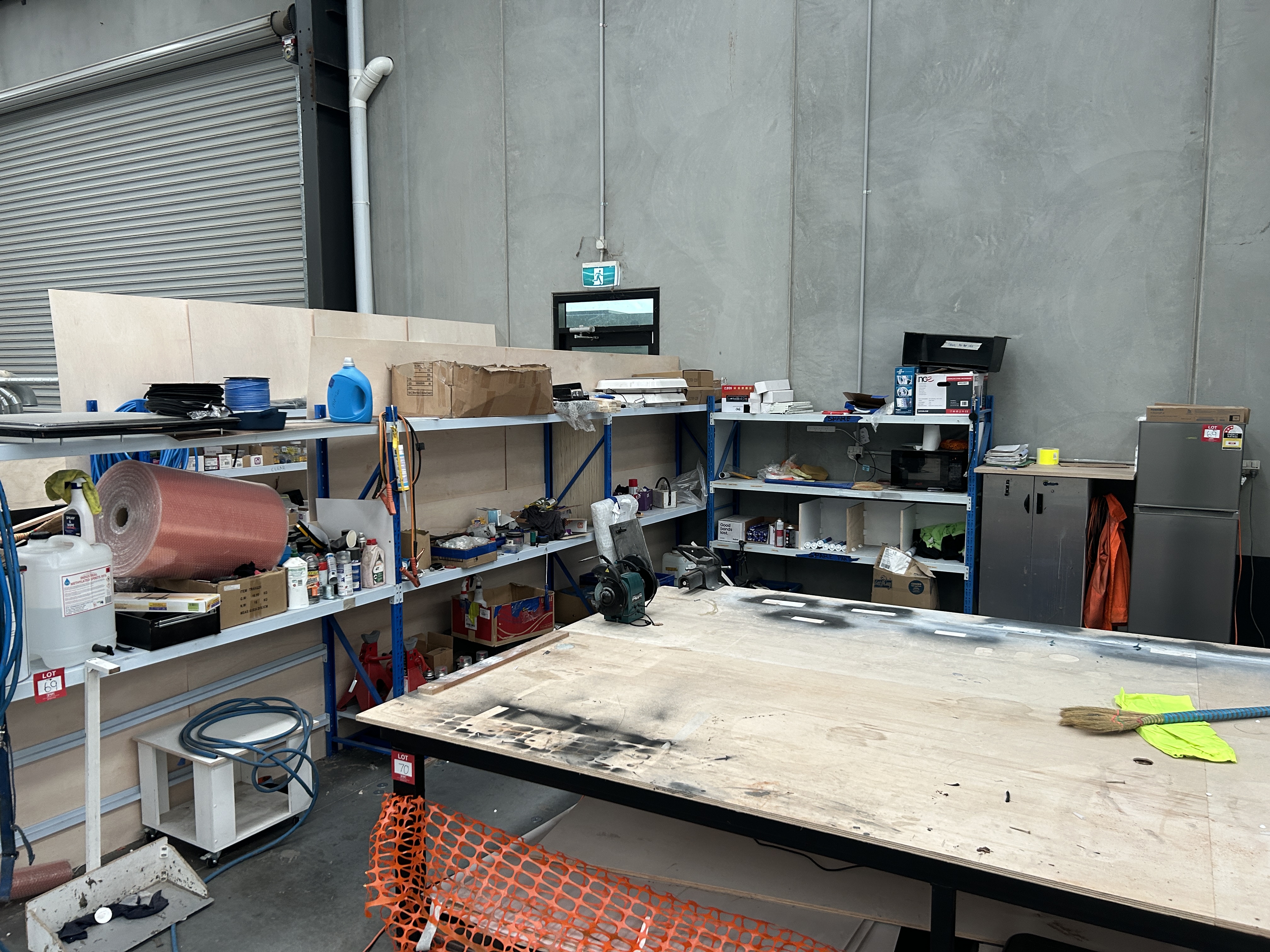 4x Bays of Metal Shelving Including Fridge & Contents