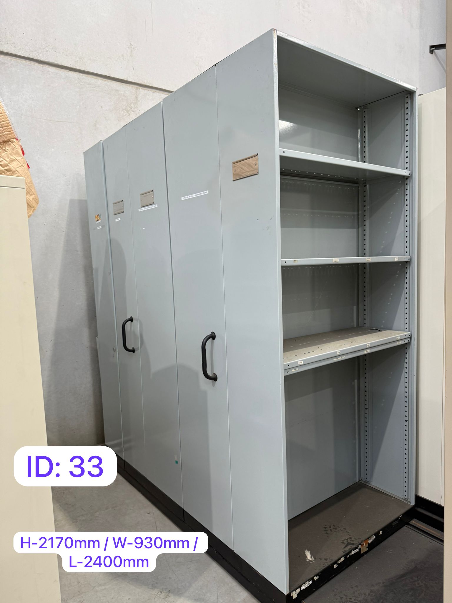4 · Compactus Mobile Shelving Storage System – Grey Steel, 4-Bay, Floor Track Mounted, H2170 x W930 x L2400mm