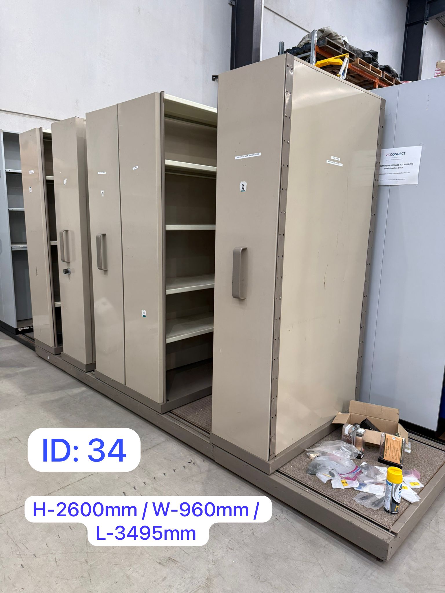 Beige Steel Compactus Mobile Shelving Archive System – Multi-Bay, Floor Track Mounted, H2600 x W960 x L3495mm
