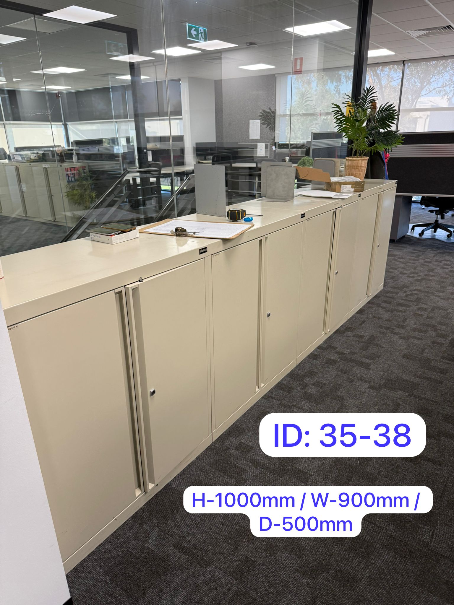 4x Planex Beige Steel Office Storage Cabinets – Lockable, Adjustable Shelves, H1000 x W900 x D500mm
