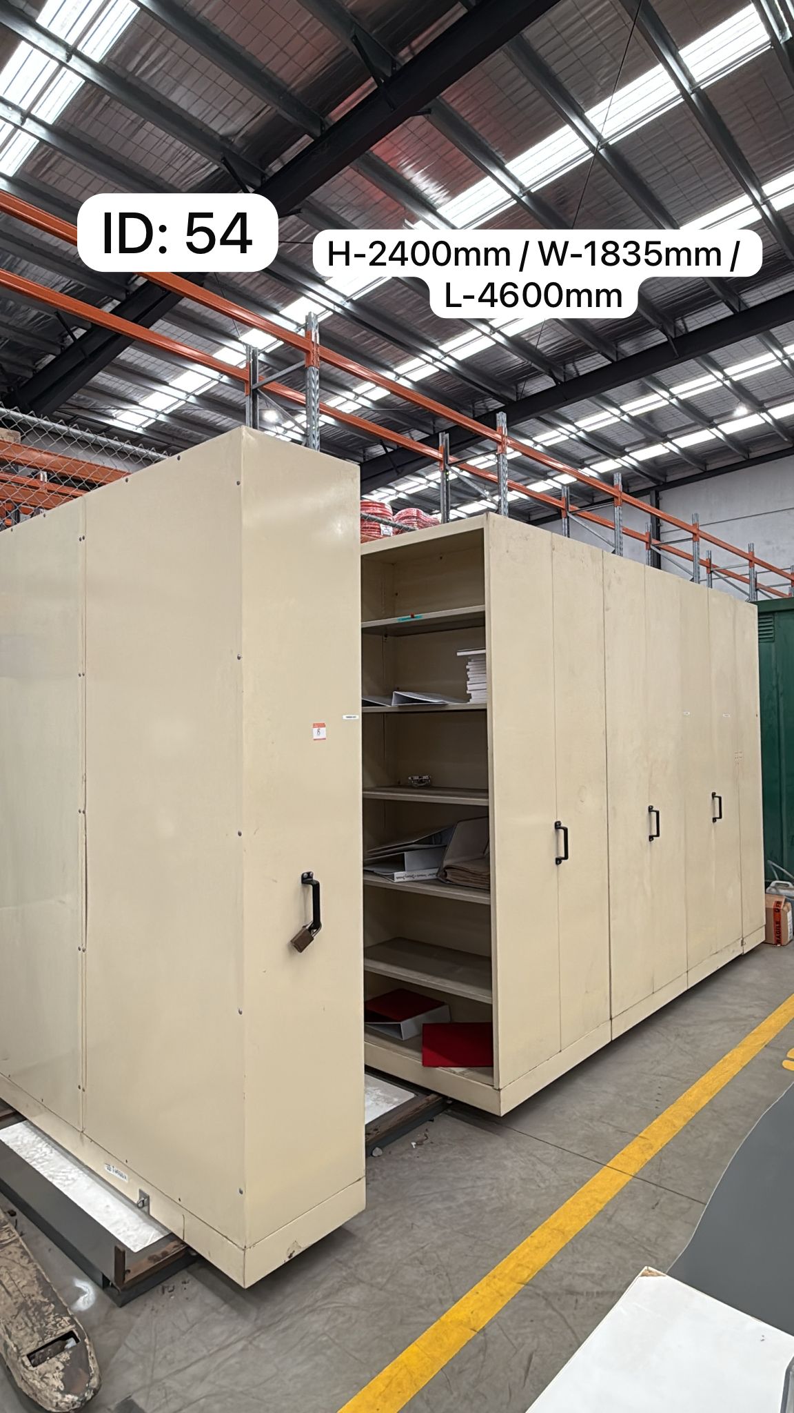 Large Beige Steel Compactus Mobile Shelving System – Multi-Bay, Floor Track Mounted, H2400 x W1835 x L4600mm