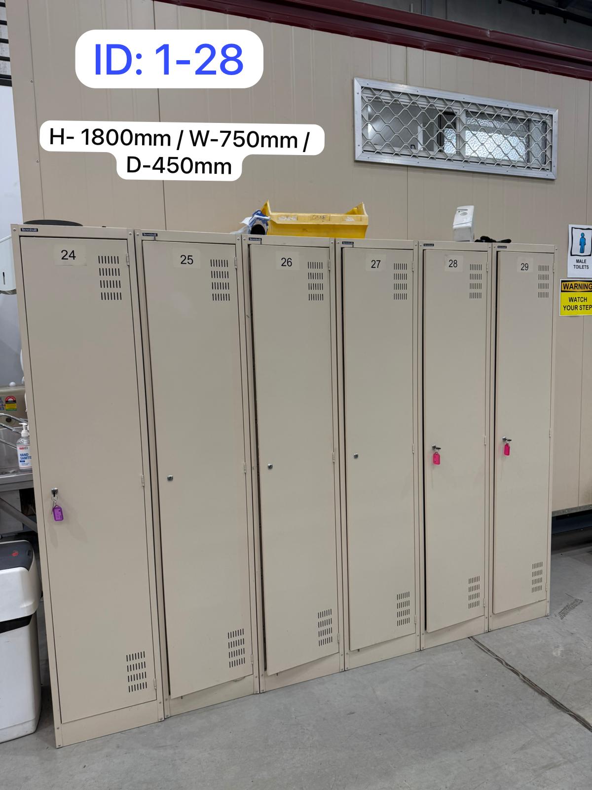 Quantity 5 x Brownbuilt Single Door Personal Lockers, 1 Tier, Beige, Approx. 1800mm High — Sold as One Lot